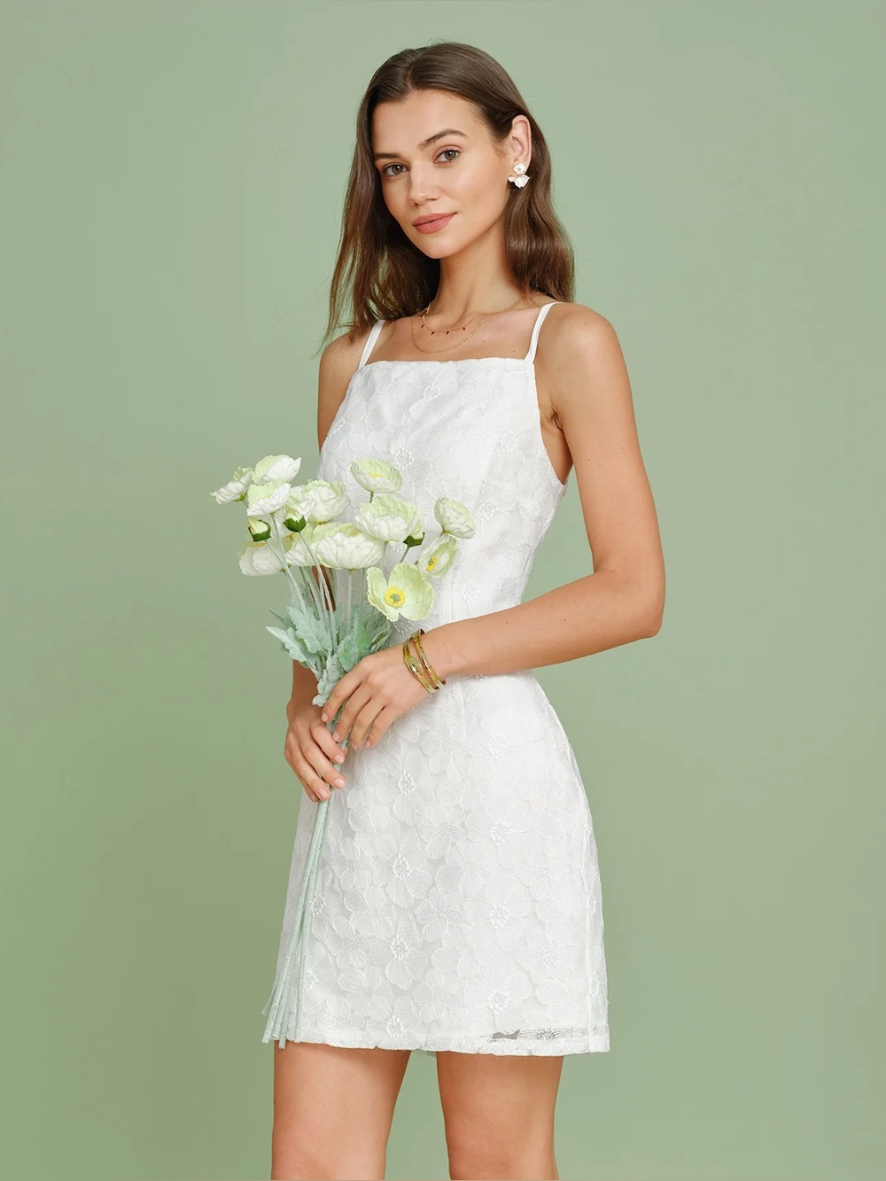 Rihoas White Textured Slip Mini Dress